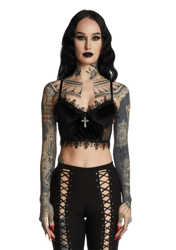 Dark Morphine Eyes Velvet Bra sold by Dolls Kill