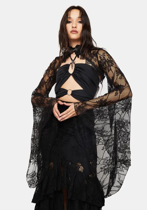 Gothic Sexy Lace Bell Sleeve Shrug sold by Dolls Kill
