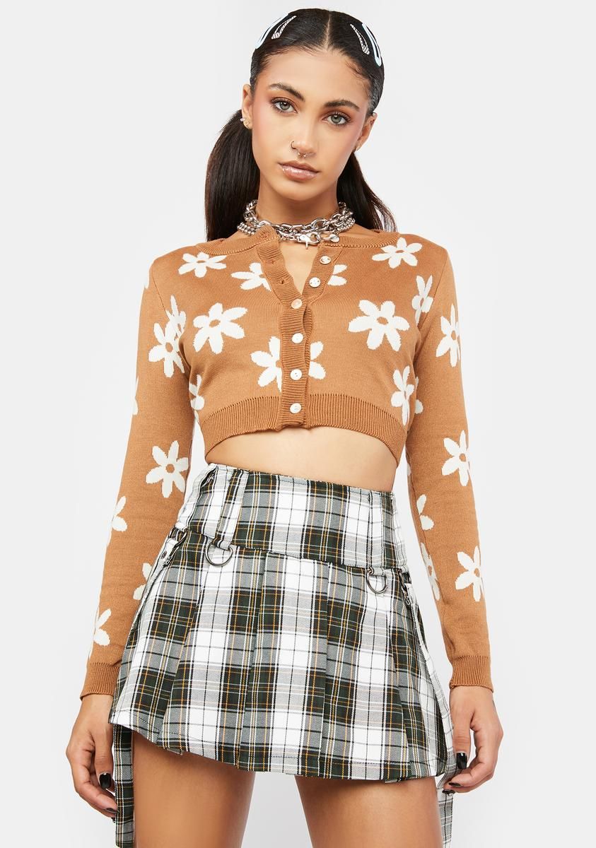 Tan Floral Cardigan sold by Dolls Kill