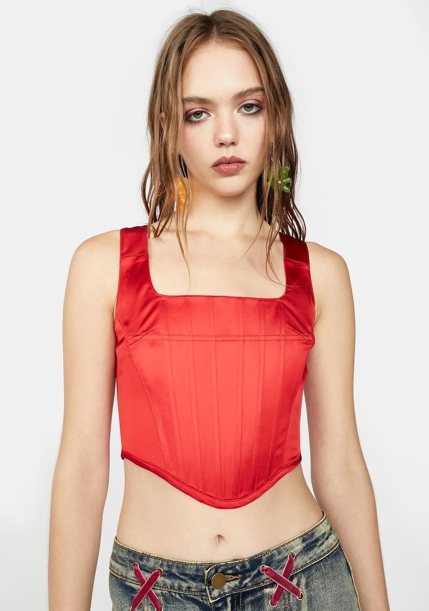 Just A Girl Satin Corset Top sold by Dolls Kill