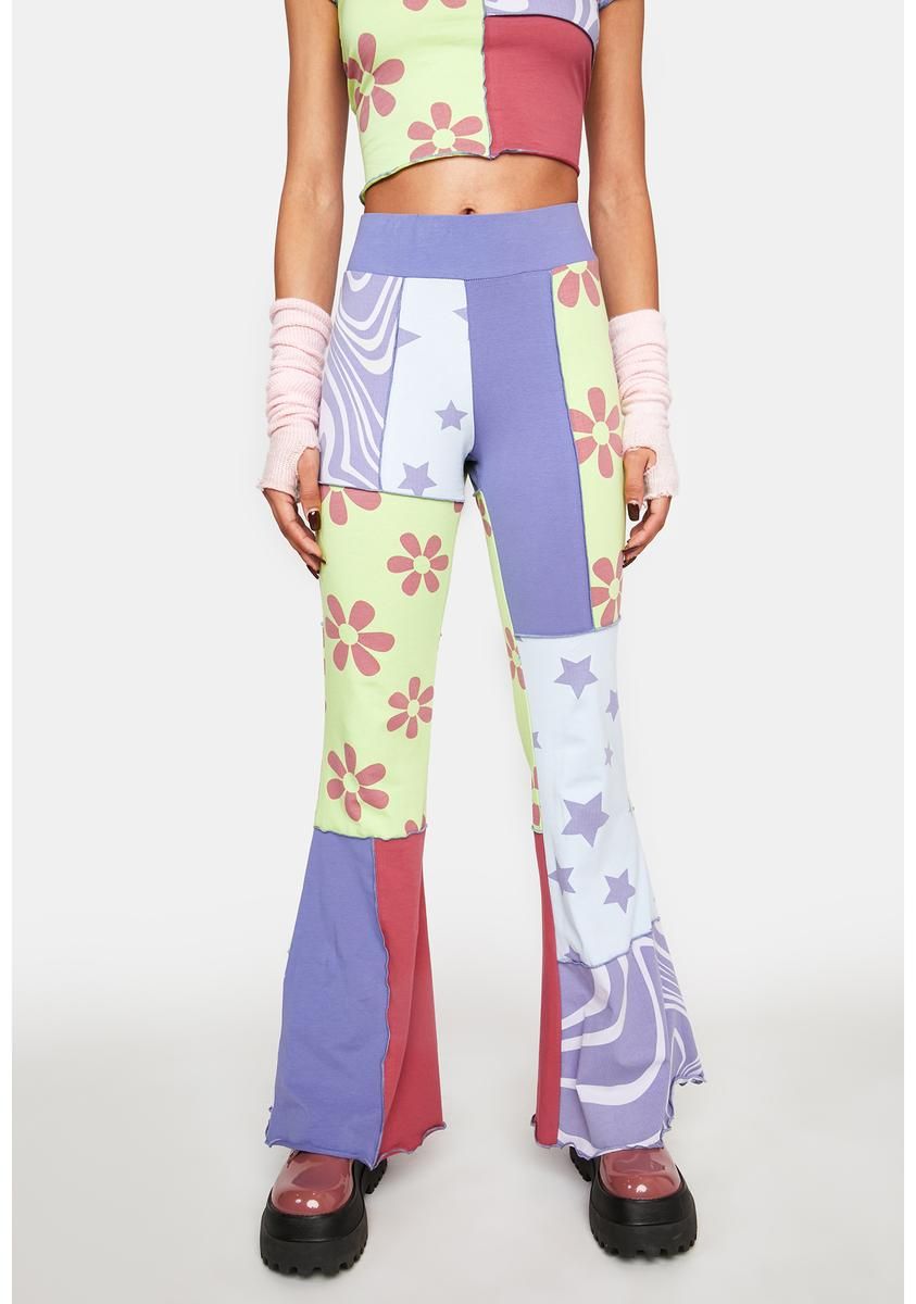 Season's Greetings Patchwork Flare Pants sold by Dolls Kill