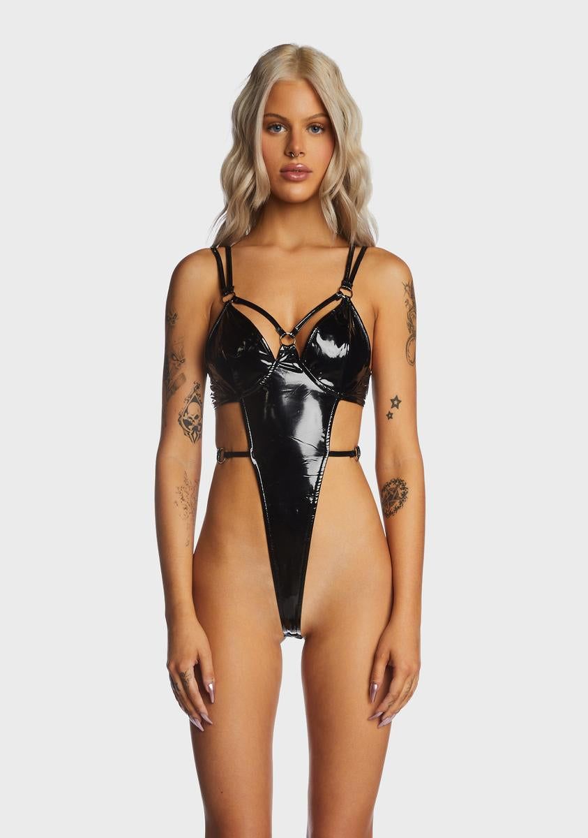 Wicked Cutting It Close Vinyl Bodysuit sold by Dolls Kill
