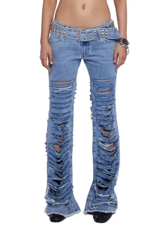 Keeley Destroyed Bootcut Jeans sold by Dolls Kill