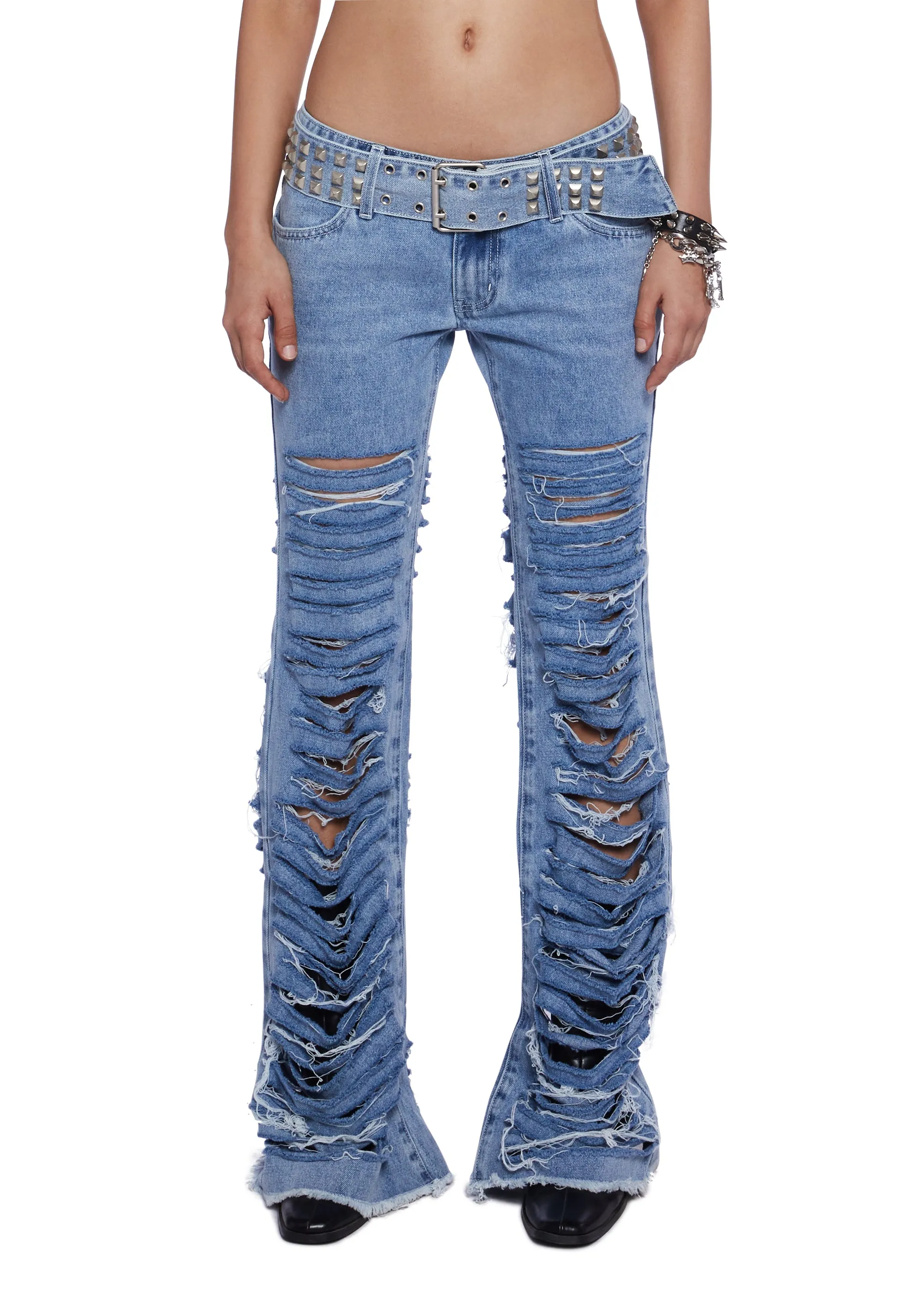 Keeley Destroyed Bootcut Jeans sold by Dolls Kill