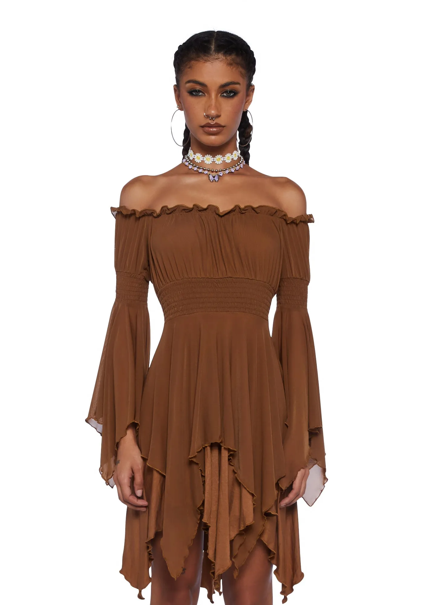 Musical Odyssey Mini Dress - Brown sold by Dolls Kill