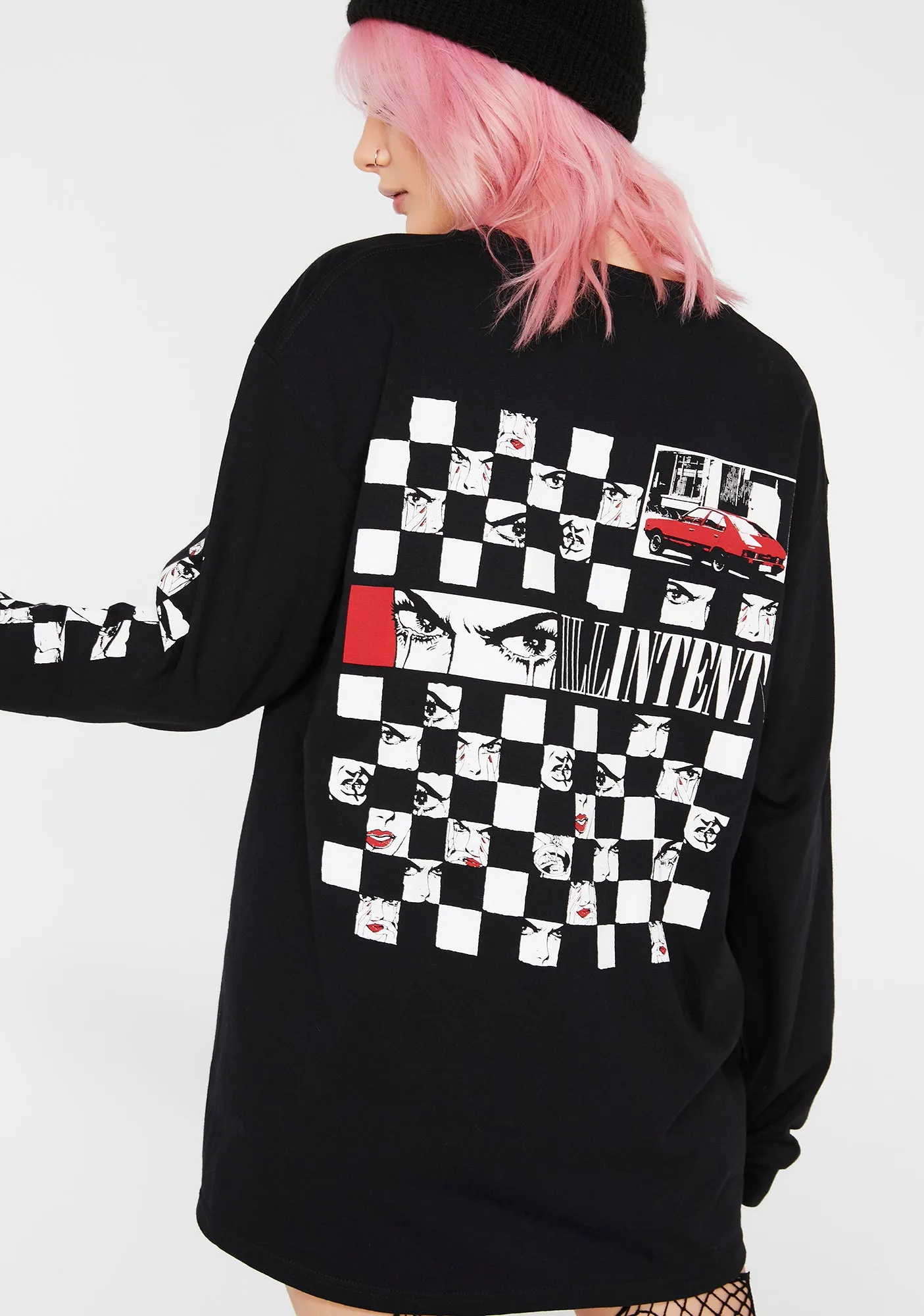 Checkerboard Eyes Long Sleeve Tee sold by Dolls Kill product image thumbnail 2