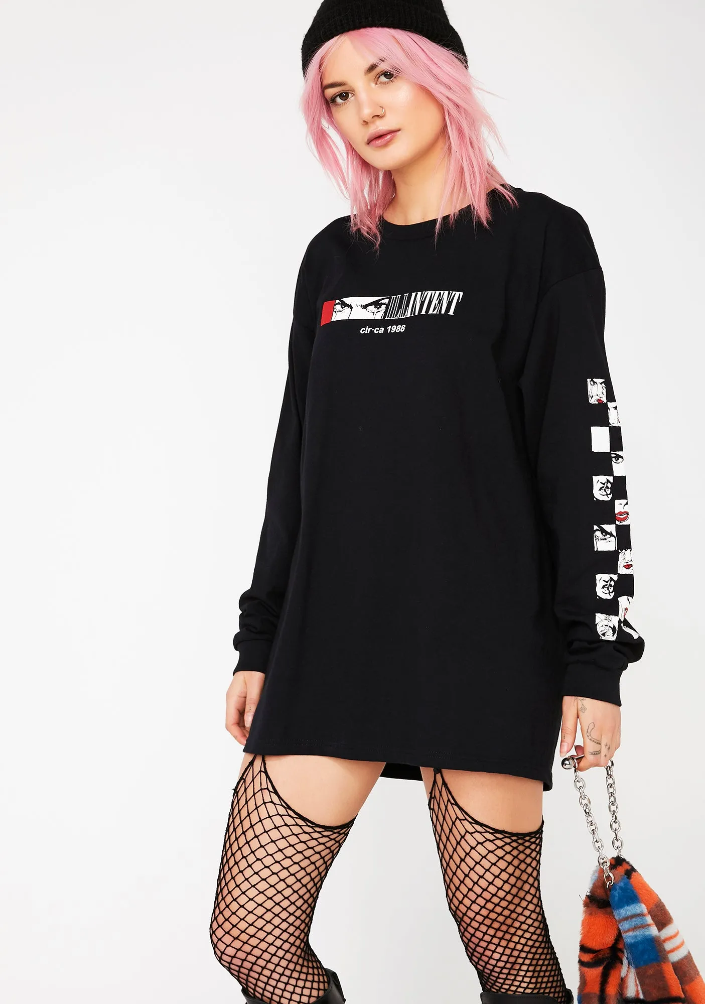 Checkerboard Eyes Long Sleeve Tee sold by Dolls Kill product image thumbnail 3