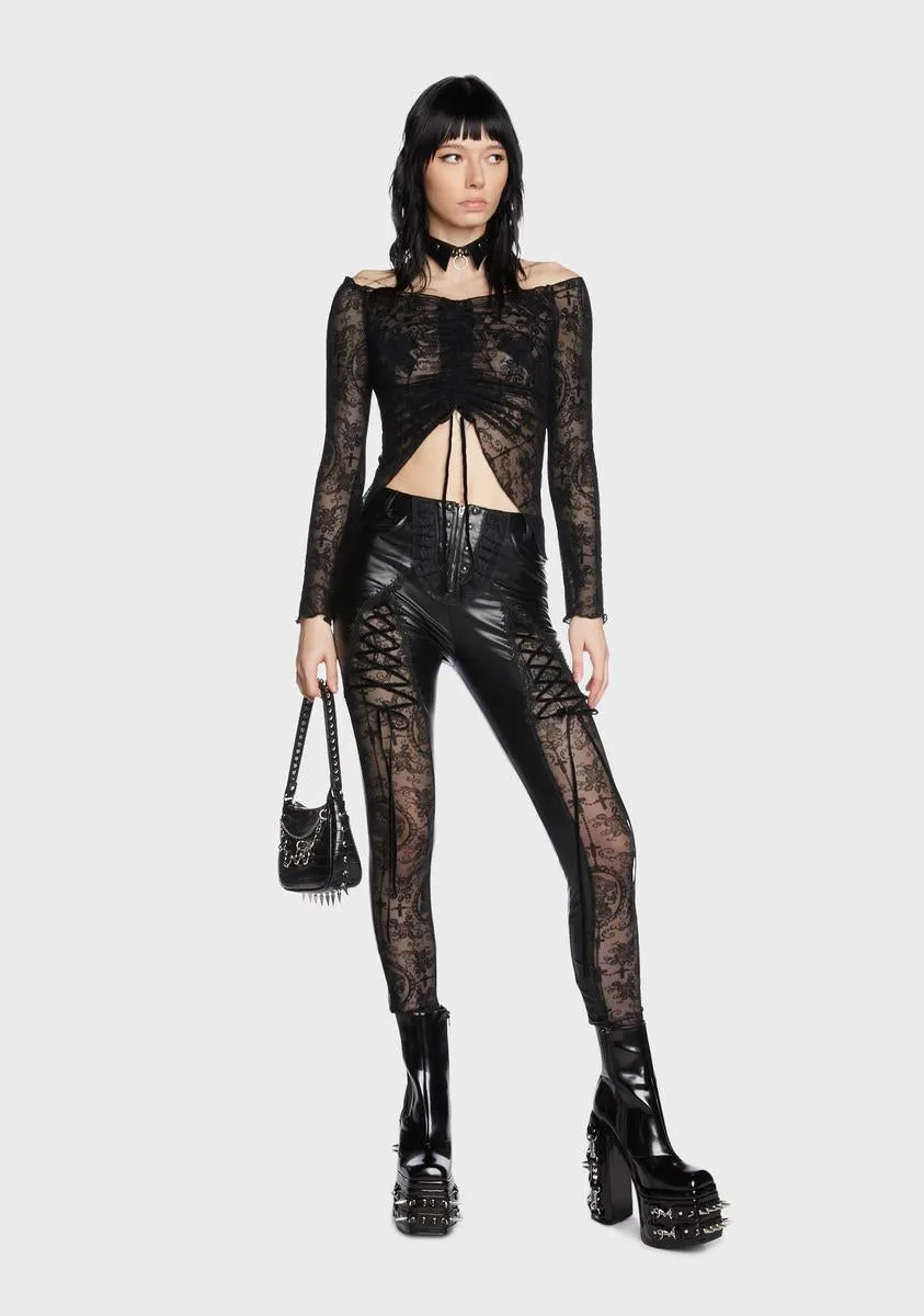 Gothic Off Shoulder Drawstring Sheer Shirt sold by Dolls Kill product image thumbnail 5