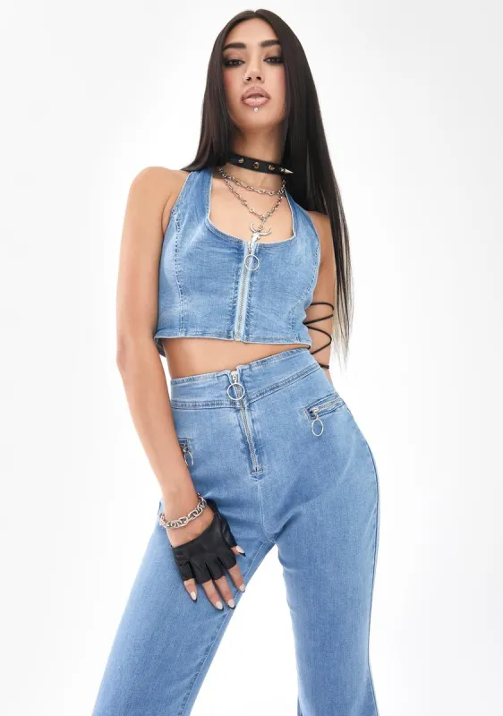 Light Traveling Tales Denim Pants Set sold by Dolls Kill