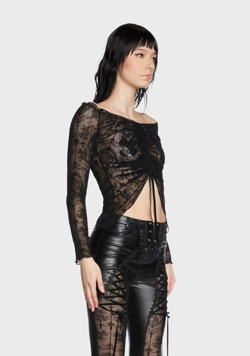 Gothic Off Shoulder Drawstring Sheer Shirt sold by Dolls Kill product image thumbnail 3