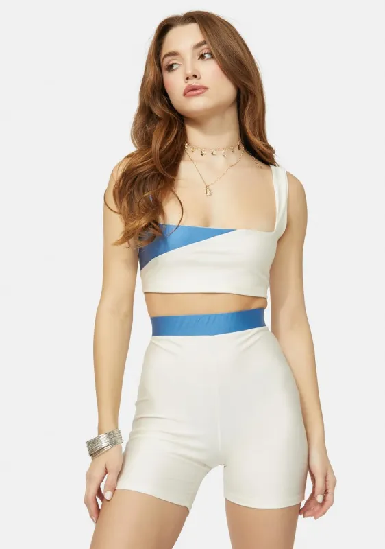 Cream Where's My Ken Colorblock Biker Shorts Set sold by Dolls Kill