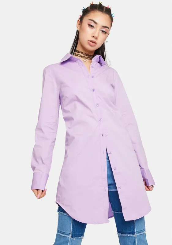 Lilac Balanced Vanity Button Down Shirt Dress sold by Dolls Kill