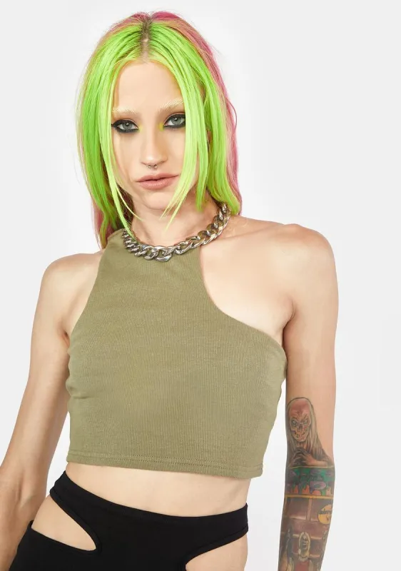 Olive Attention To Detail Crop Tank sold by Dolls Kill