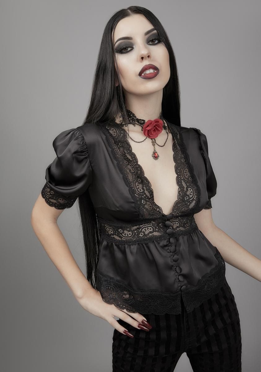 Ghosts Of The Past Satin Blouse sold by Dolls Kill