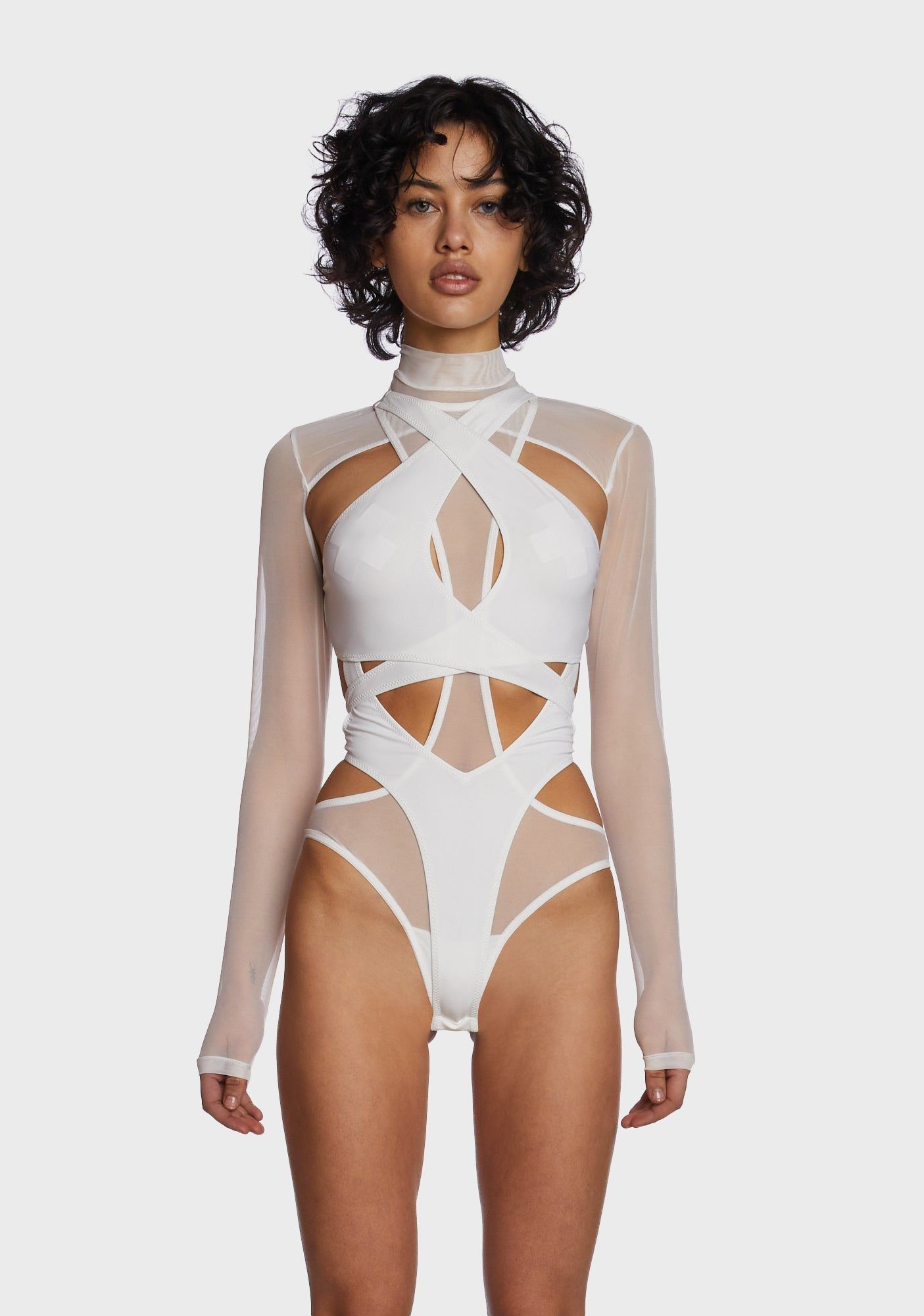 Echo Strappy Spandex And Mesh Bodysuit sold by Dolls Kill