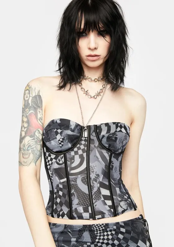 Grey Aly Mesh Corset Top sold by Dolls Kill