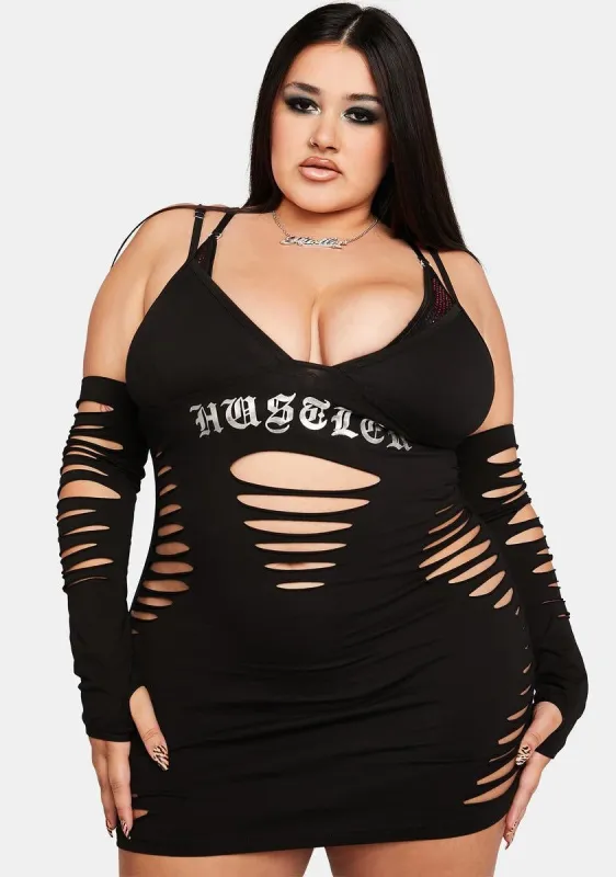 Plus Naughty Peeks Dress & Gloves Set sold by Dolls Kill