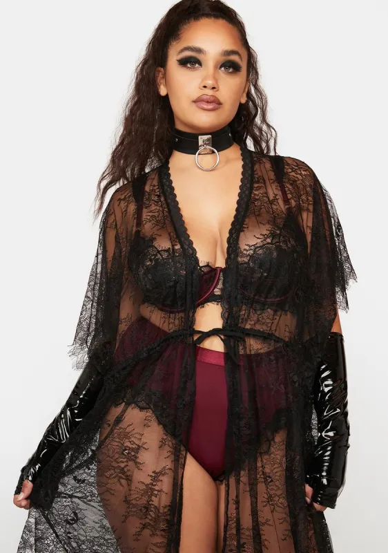 Plus Night In Your Eyes Lace Kimono made by Dolls Kill