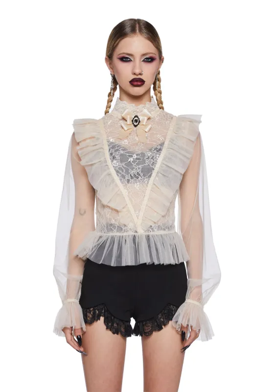 The Midnight Hour Sheer Blouse - Off White sold by Dolls Kill