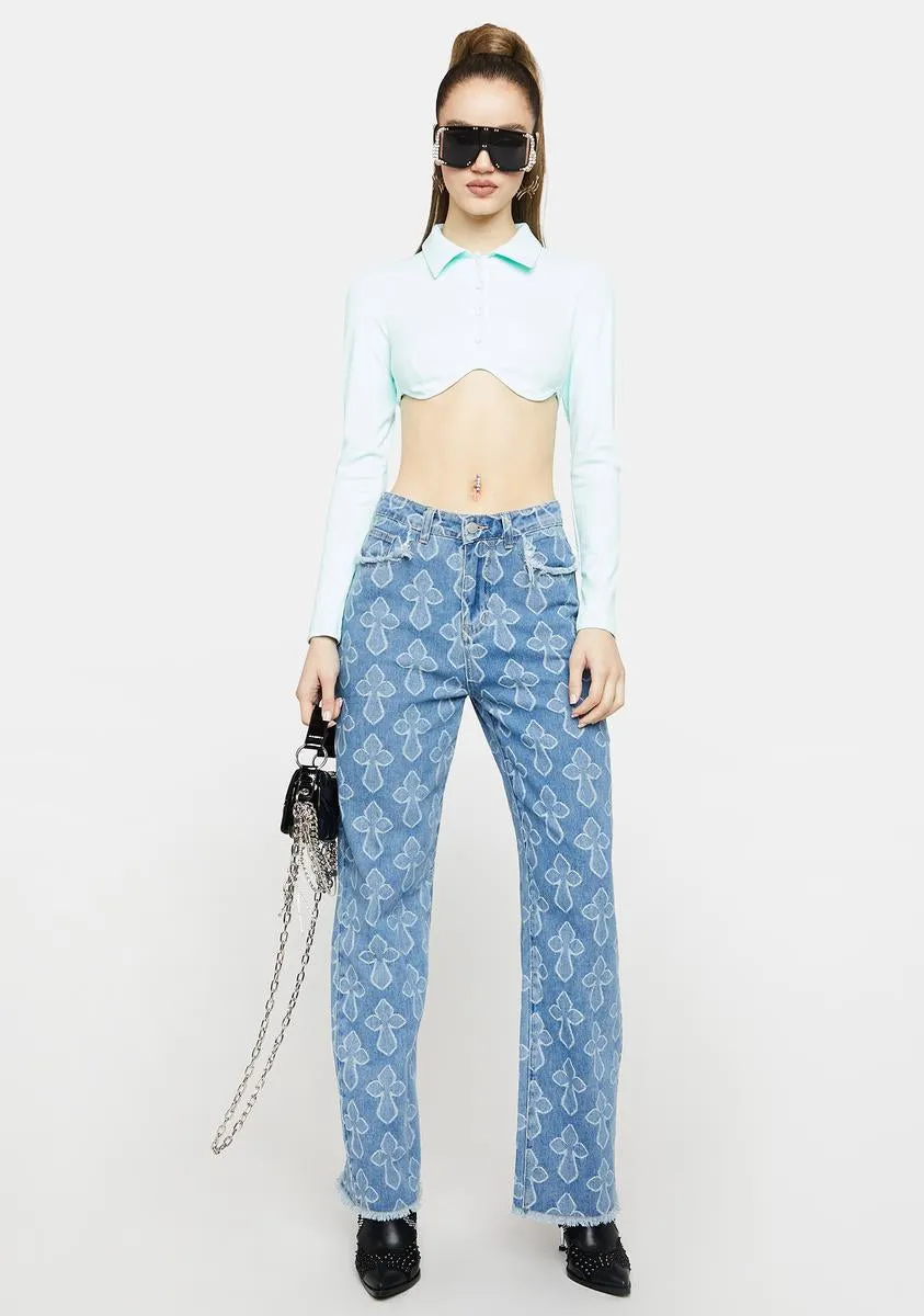 Sky Give 'Em Time Cropped Blouse sold by Dolls Kill product image thumbnail 3