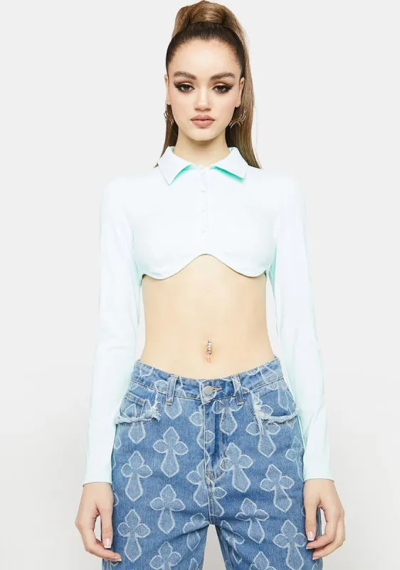 Sky Give 'Em Time Cropped Blouse sold by Dolls Kill