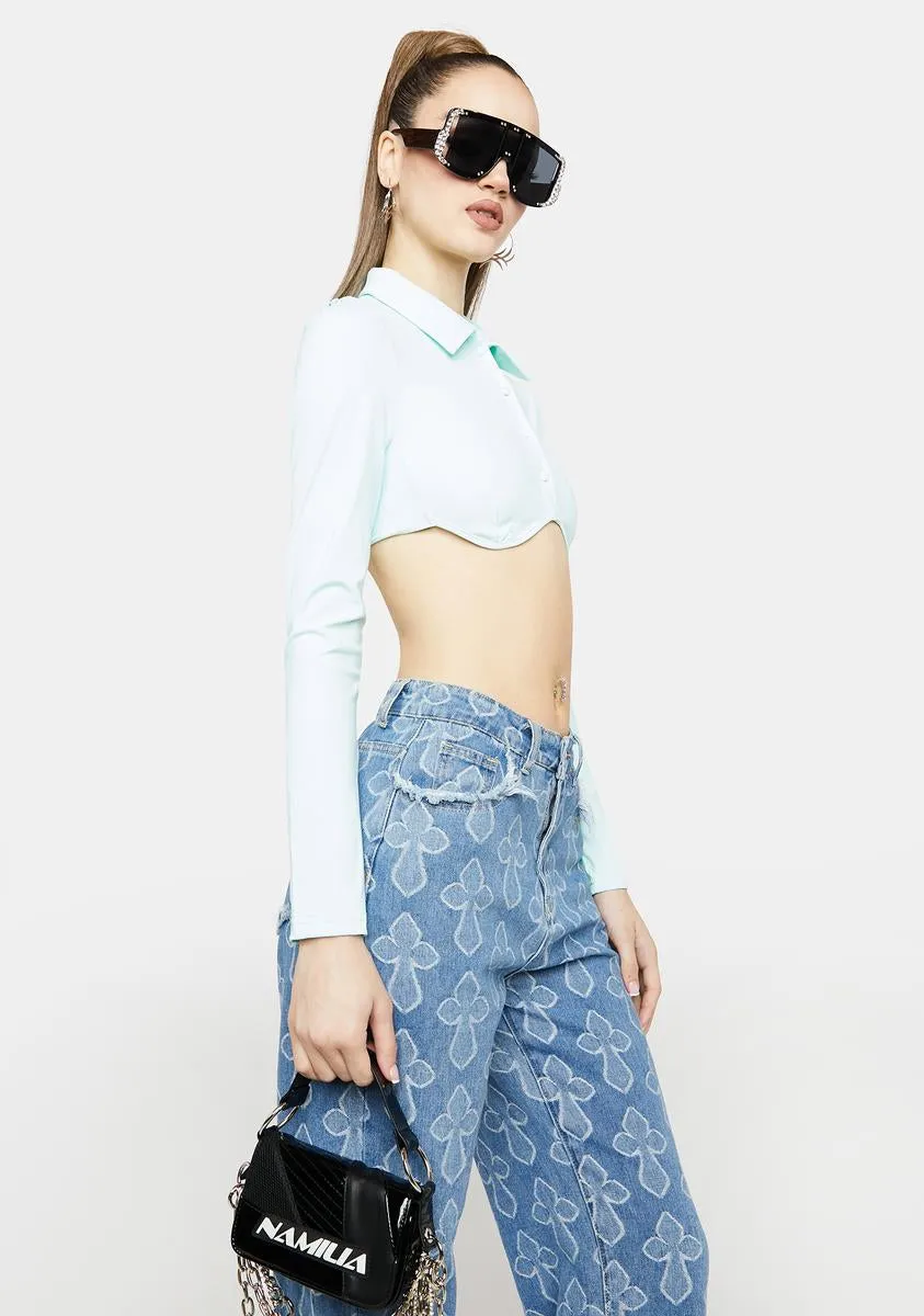 Sky Give 'Em Time Cropped Blouse sold by Dolls Kill product image thumbnail 2