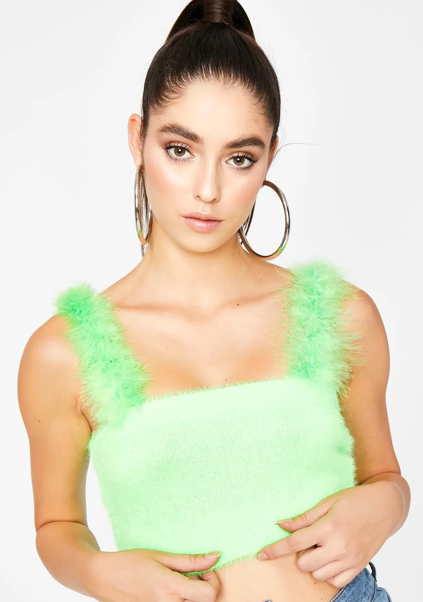 Lime Warm N' Fuzzy Crop Top sold by Dolls Kill