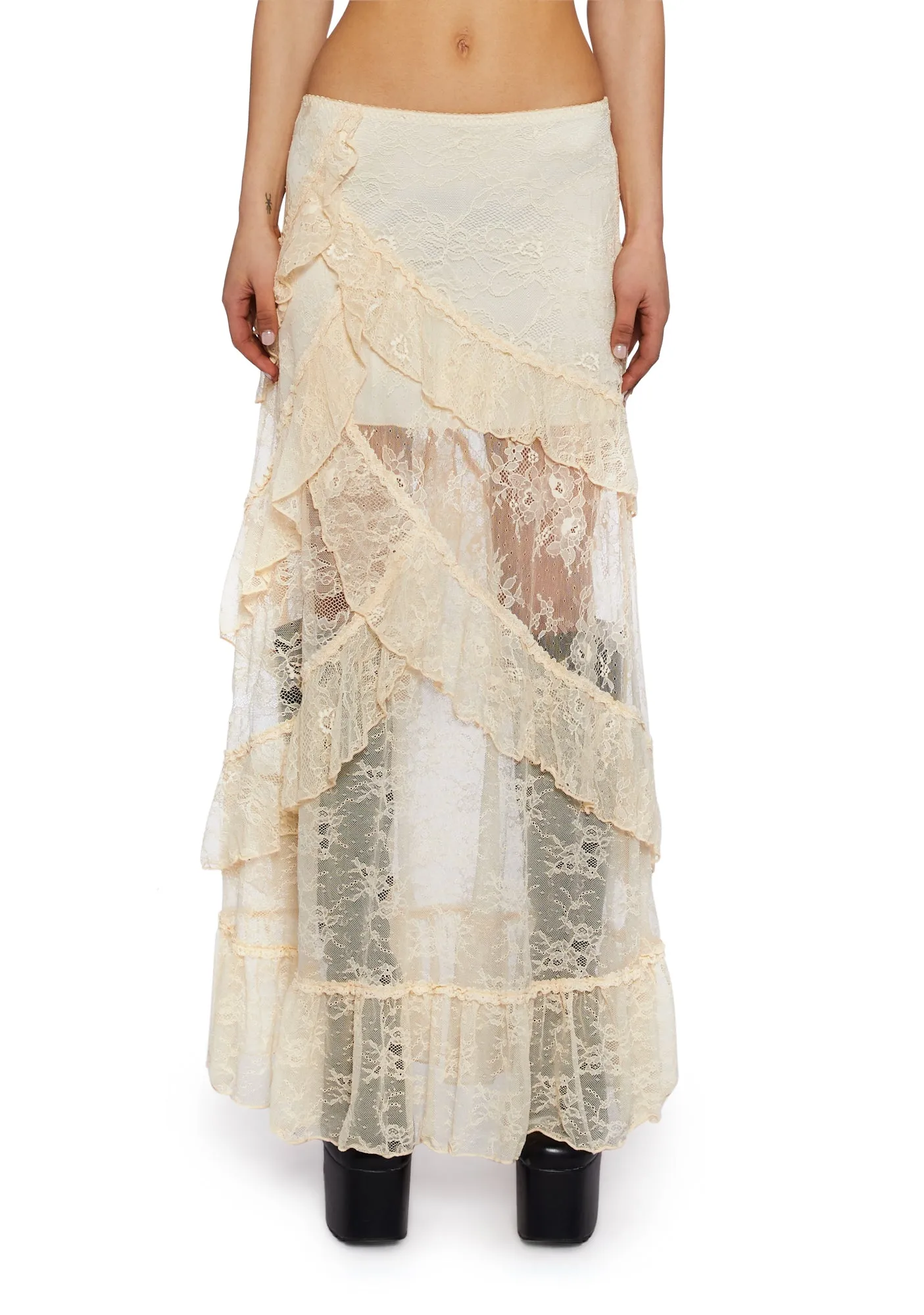 Courtship Romance Lace Maxi Skirt sold by Dolls Kill