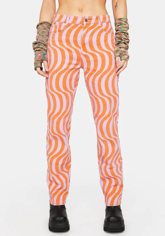 Swirl Abstract Mid Rise Straight Leg Jeans sold by Dolls Kill