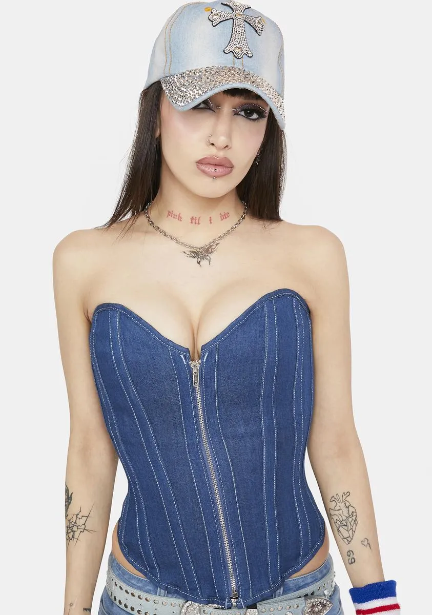 Cobalt Caught Off Guard Corset Top sold by Dolls Kill