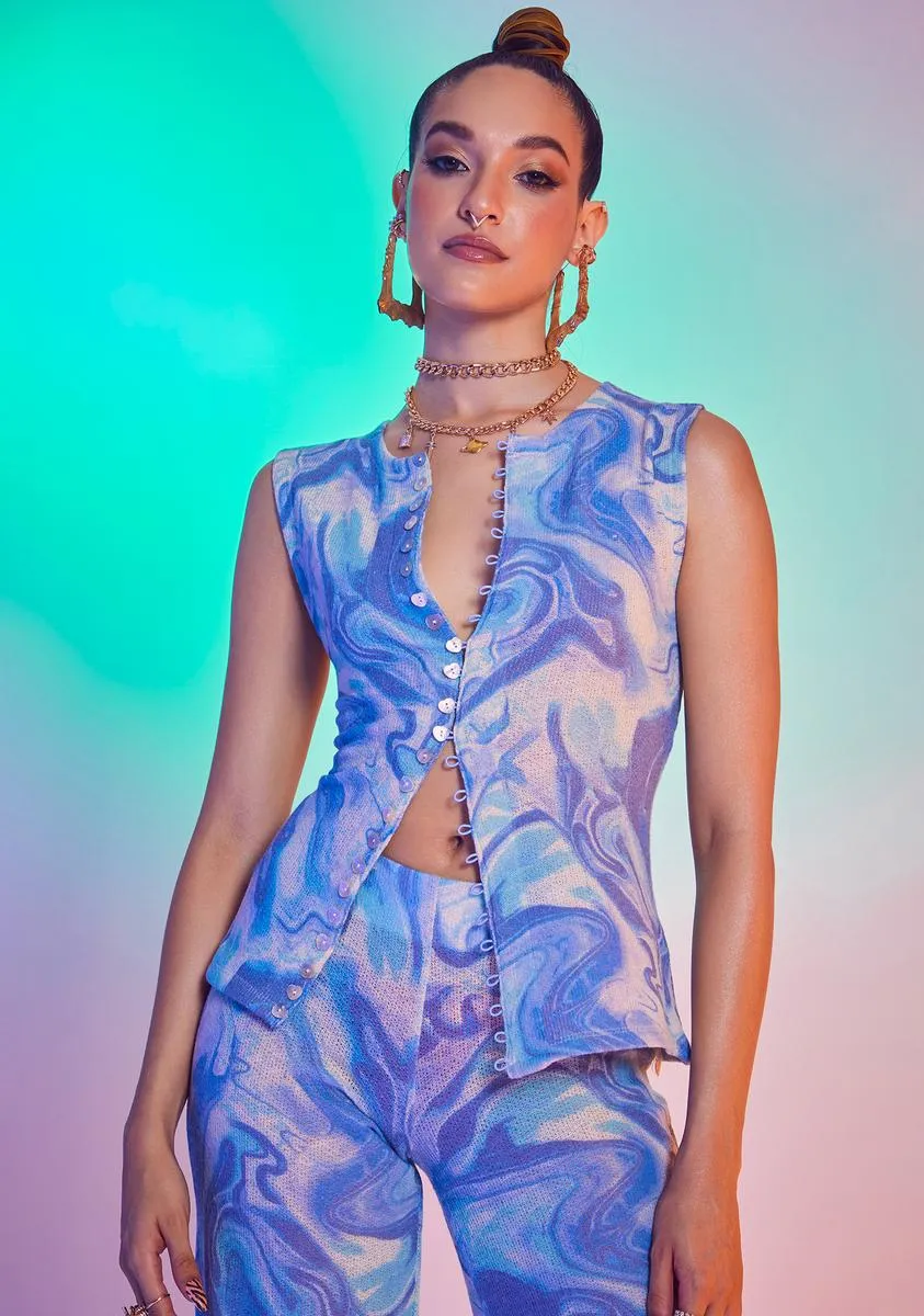 Blue Marble Print 90s Fit Knitted Shell Top sold by Dolls Kill