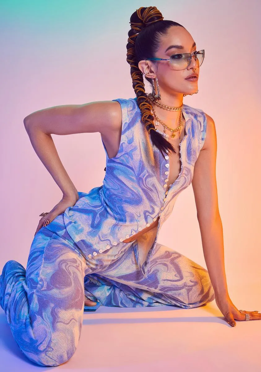 Blue Marble Print 90s Fit Knitted Shell Top sold by Dolls Kill product image thumbnail 2