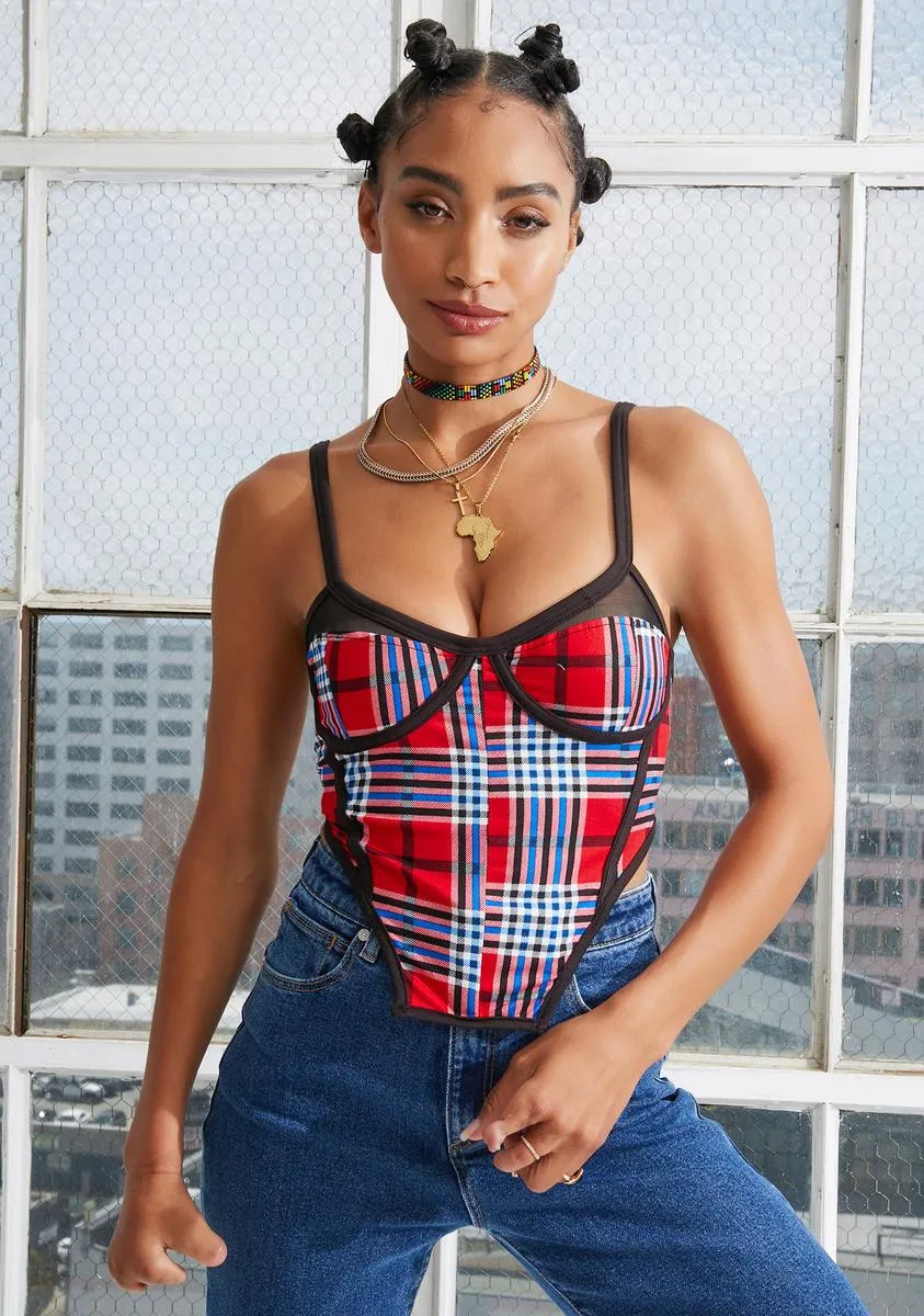 Lustful Calls Plaid Bustier Top sold by Dolls Kill
