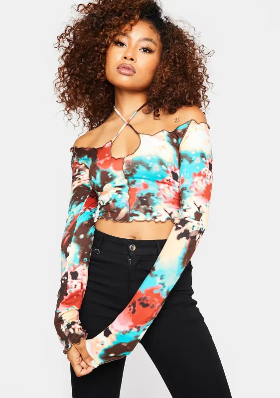 Rustic Multi Long Sleeve Crop Top sold by Dolls Kill