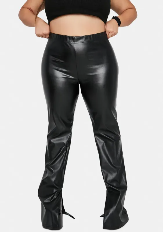 Plus Night See Me Trending Vegan Leather Slit Pants sold by Dolls Kill