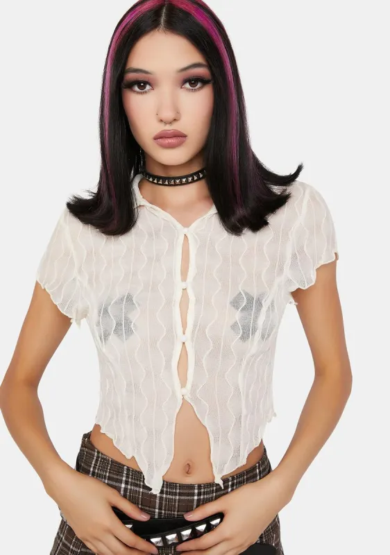 Frosty Flaunt Off Crop Top sold by Dolls Kill