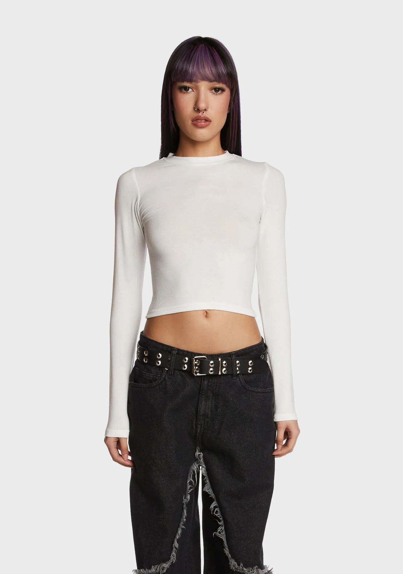 Hair Flip Long Sleeve Top - White sold by Dolls Kill
