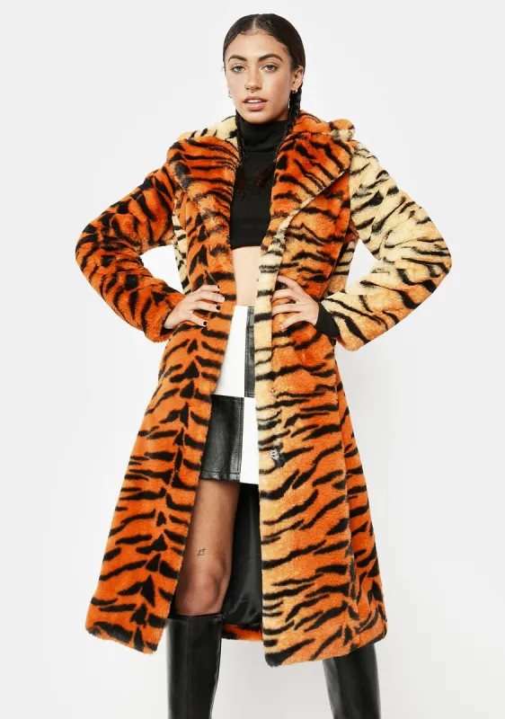 Orange Tiger Kai Faux Fur Coat sold by Dolls Kill