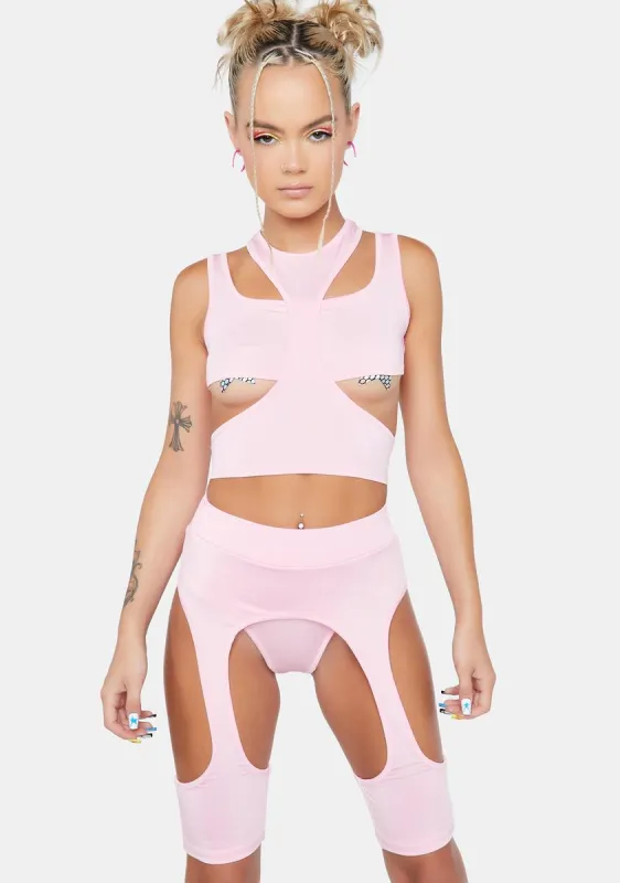 Blush Experimenting Cut Out Shorts Set sold by Dolls Kill