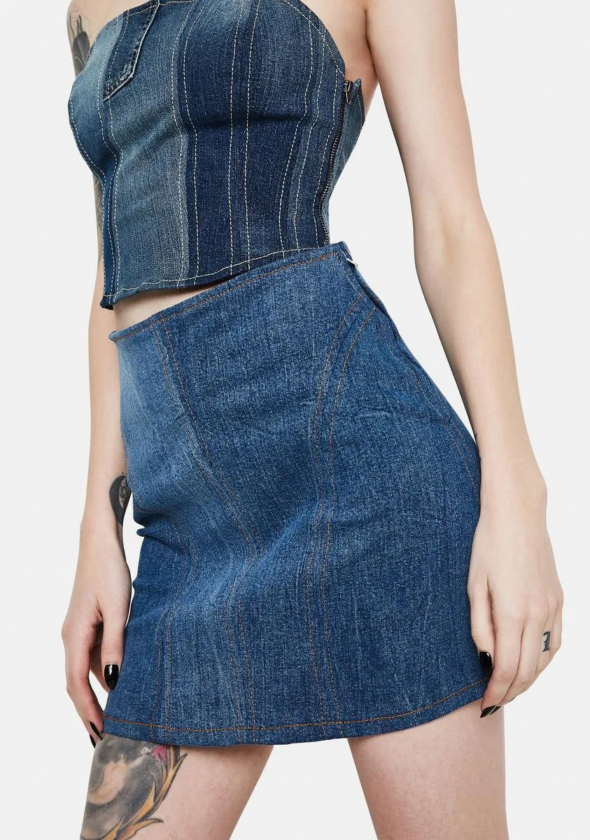 Wishful Thinking Denim Mini Skirt sold by Dolls Kill