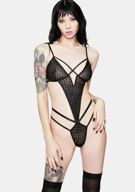 Mine All Mine Sheer Rhinestone Teddy sold by Dolls Kill