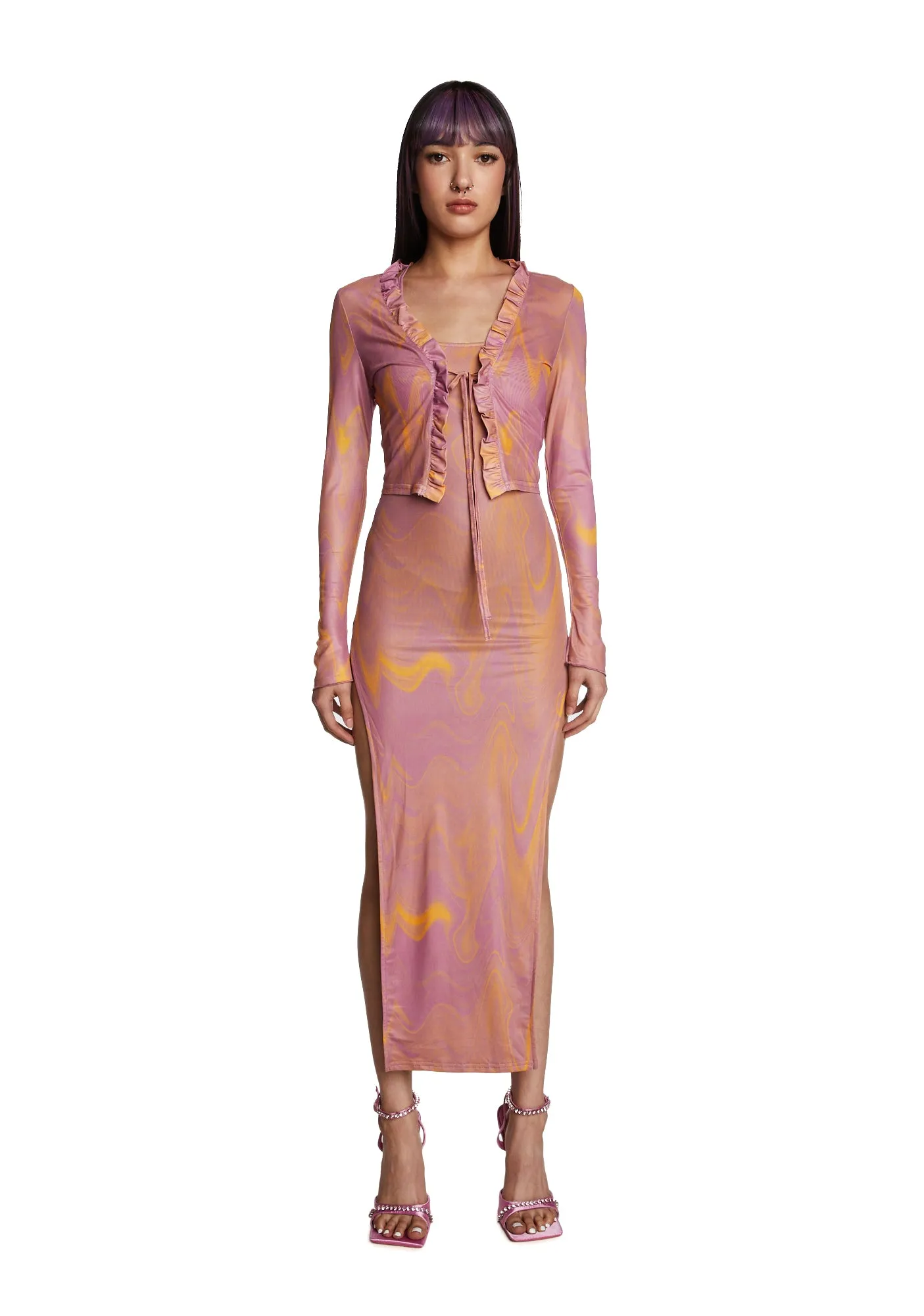 Present Paradise Dress Set - Mauve/Brown sold by Dolls Kill