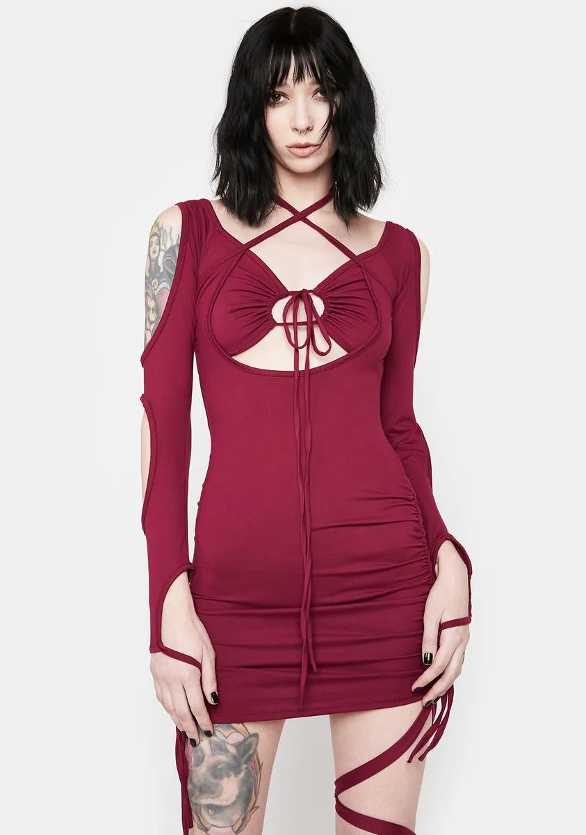 Bordeaux Hurry Back Soon Mini Dress sold by Dolls Kill