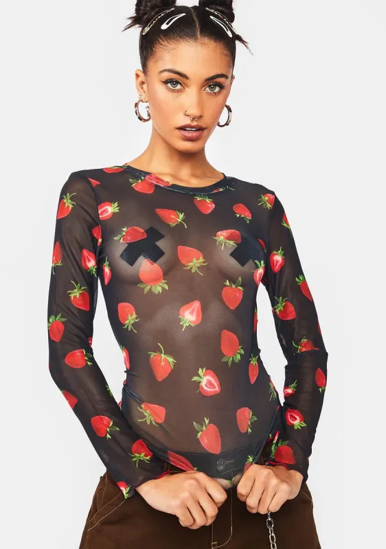 Strawberry Sheer Mesh Top sold by Dolls Kill