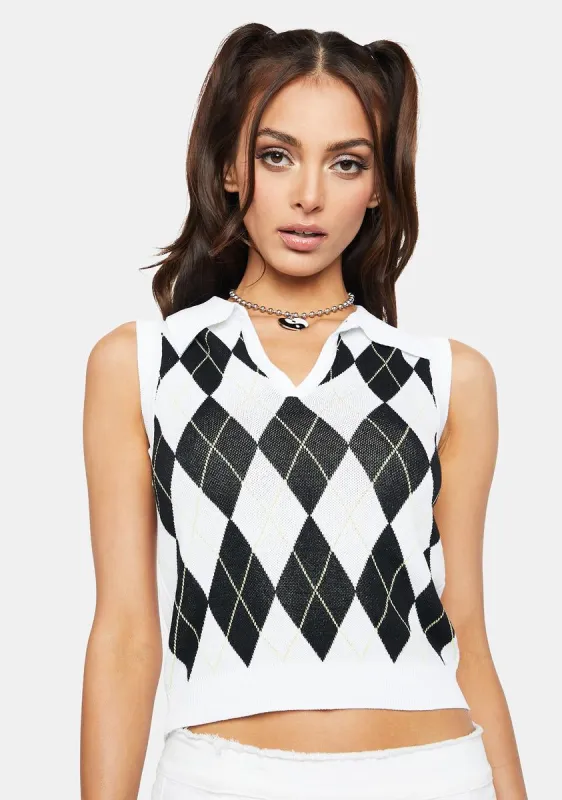 Bad Teacher's Boss Argyle Crop Sweater Vest sold by Dolls Kill