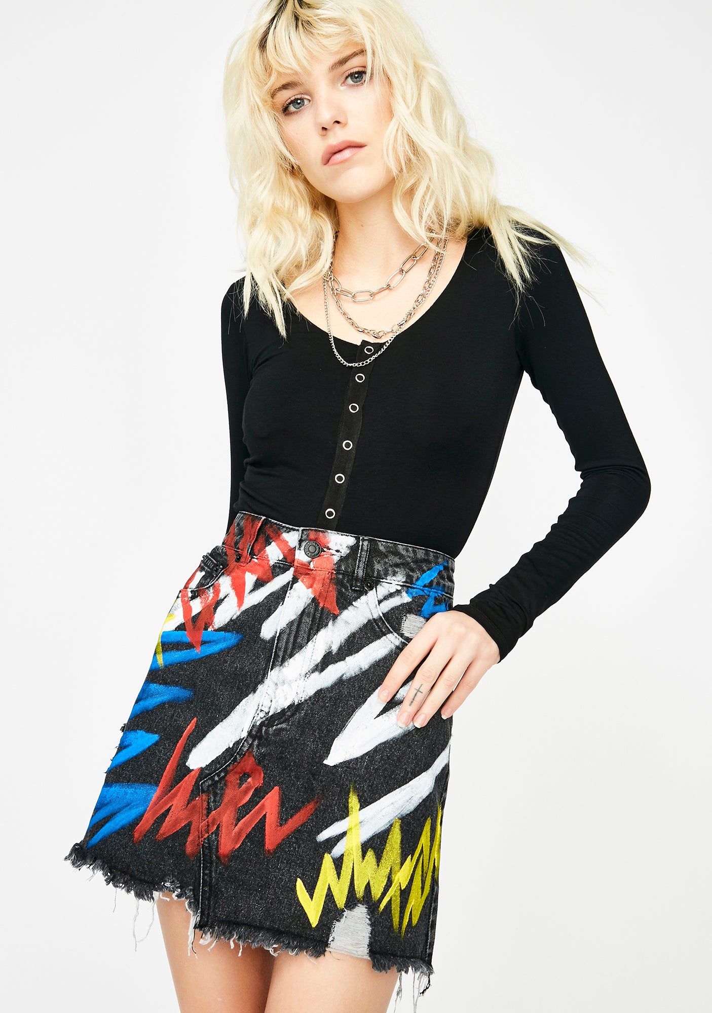 Fresh Ink Denim Skirt sold by Dolls Kill product image thumbnail 3