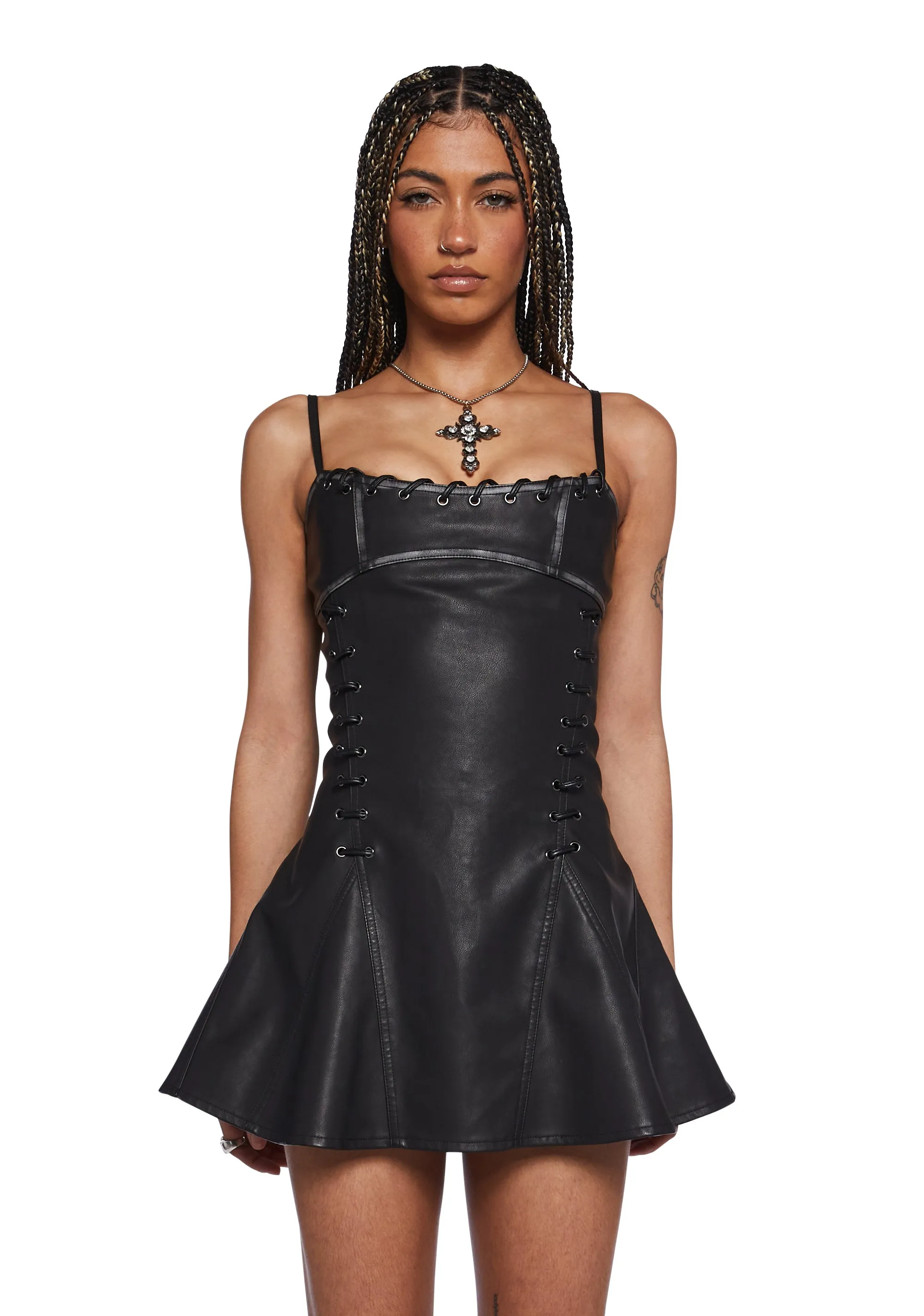 Julia Vegan Leather Mini Dress sold by Dolls Kill