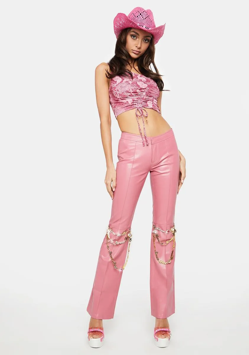 Rose Pink Slim Leather Pants With Chains sold by Dolls Kill product image thumbnail 3