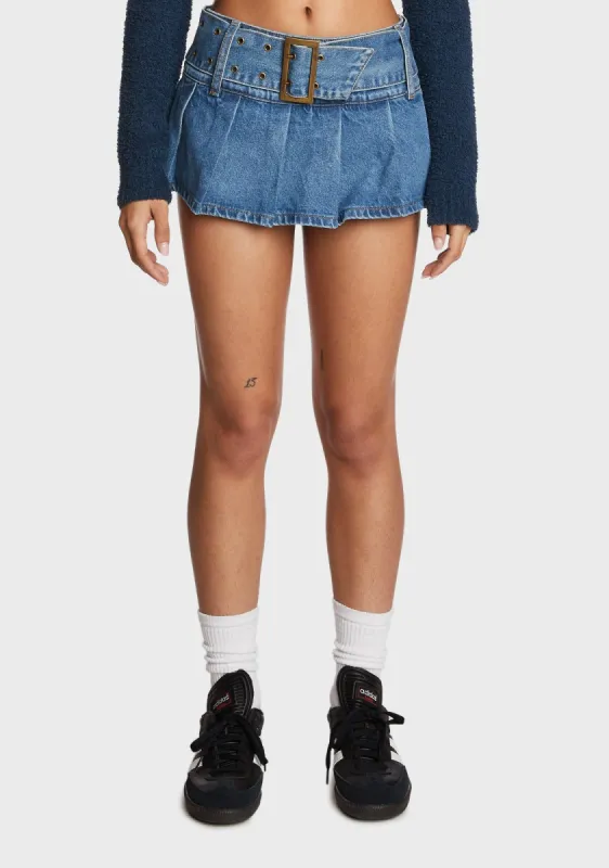 Denim Pleated Low Rise Mini Skort sold by Dolls Kill
