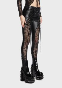 Gothic Hollow Out Lace Vegan Leather Pants sold by Dolls Kill